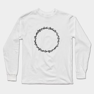 Flower wreath line art black Long Sleeve T-Shirt